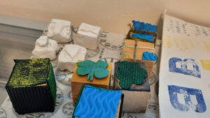 Various designs on printing blocks