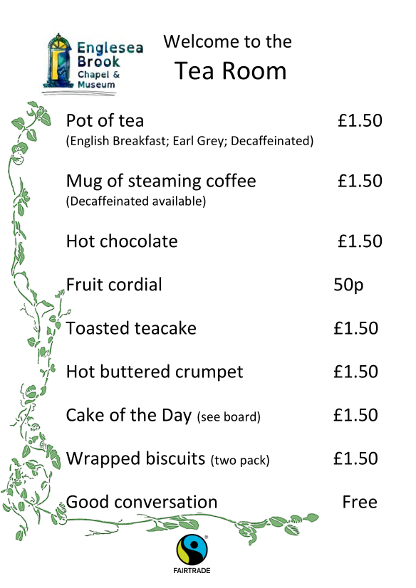 The 2023 Englesea Brook Team Room Menu