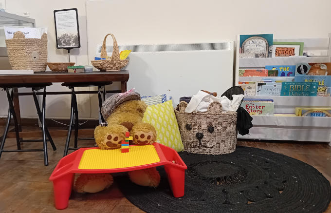 The dedicated children's corner at the Museum with EBee bear waiting to play.